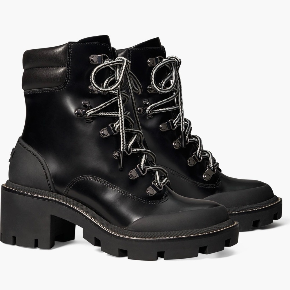 Tory Burch Black Leather Hiker Boots (MSRP $448)